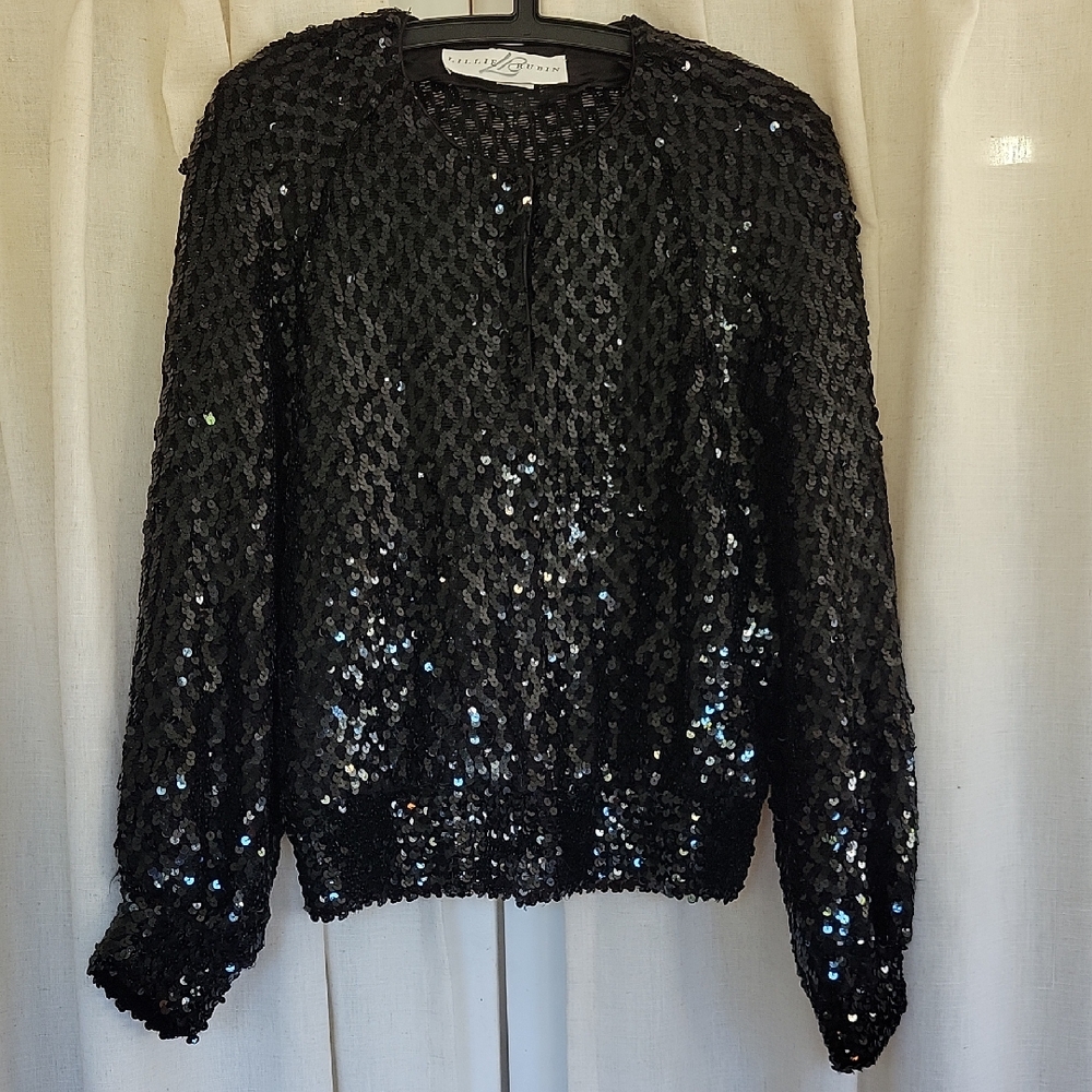Vintage Black Sequin Bomber Jacket